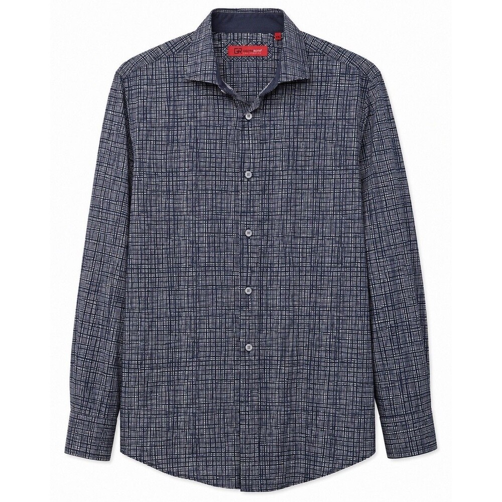 Georg Roth Shirt Men's 2XL Blue Geometric Long Sleeve Button Front Pima Cotton